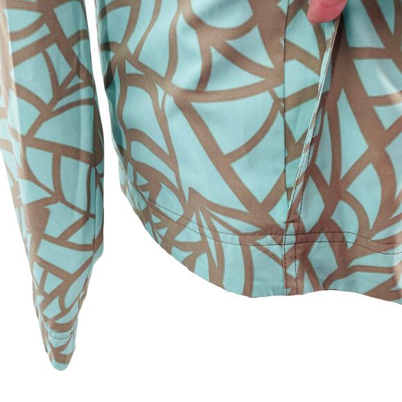 Peck & Peck Weekend Aqua Tan Vine Pattern Reversible Nylon Jacket Women Sz L - Picture 6 of 10